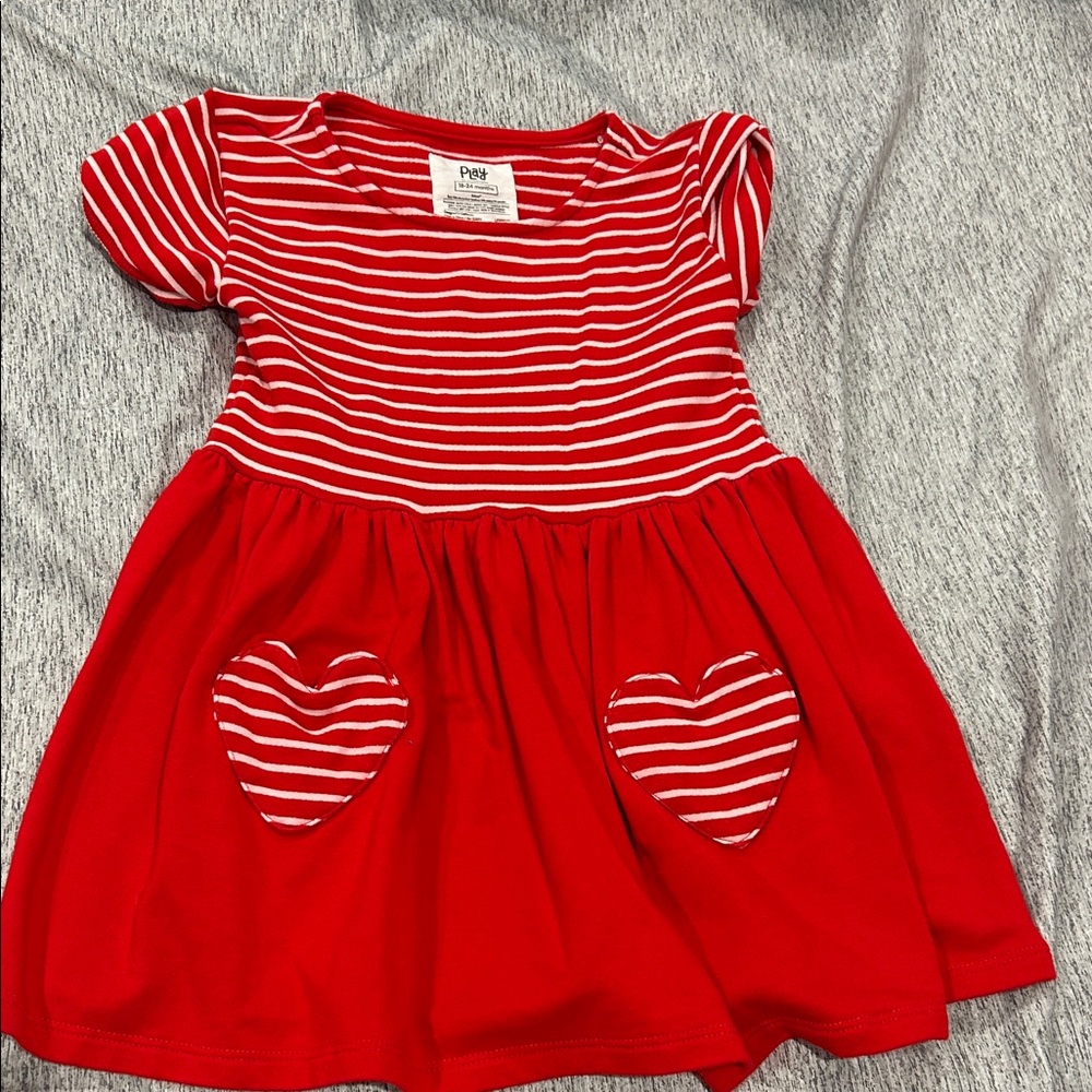 Little Sleepies Red and White Striped Heart Pocket Dress